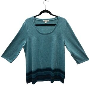 Cactus + Pearl Sweater Womens Large Striped‎ Knit Pullover 3/4 Sleeve Top